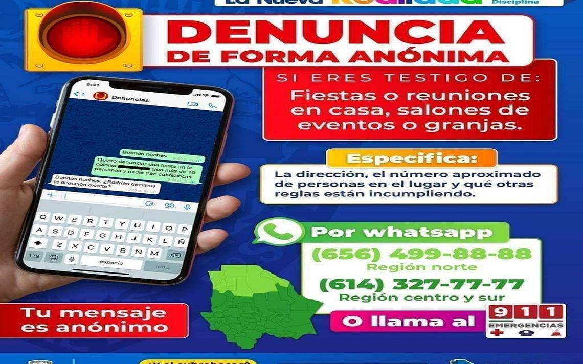 Whatsapp para denunciar fiestas corresponde a Gobierno del Estado